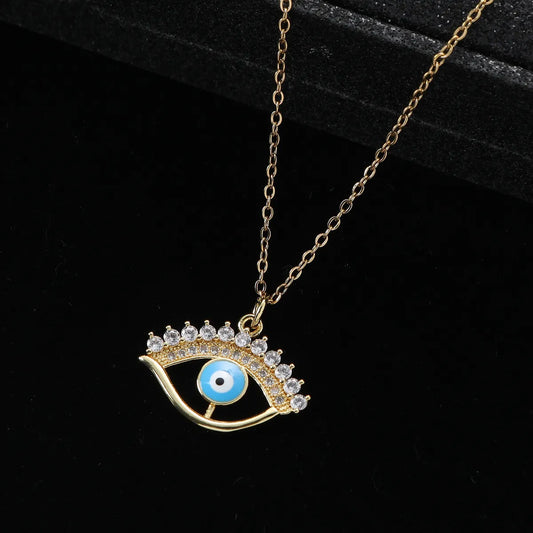 Wholesale Vintage Style Eye Stainless Steel Titanium Steel Plating Inlay Zircon Pendant Necklace