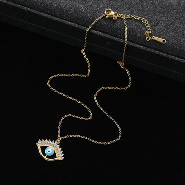 Wholesale Vintage Style Eye Stainless Steel Titanium Steel Plating Inlay Zircon Pendant Necklace