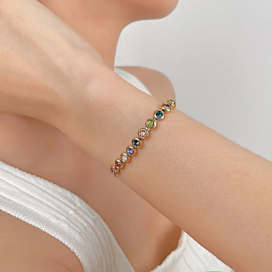 Vintage Style French Style Colorful Stainless Steel Inlay Zircon Bracelets