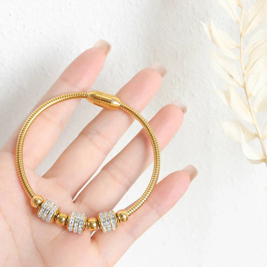 Wholesale Vintage Style Geometric Titanium Steel 18k Gold Plated Zircon Bangle