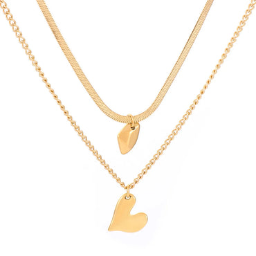 Wholesale Jewelry Vintage Style Heart Shape Solid Color Titanium Steel 18K Gold Plated Plating Double Layer Necklaces