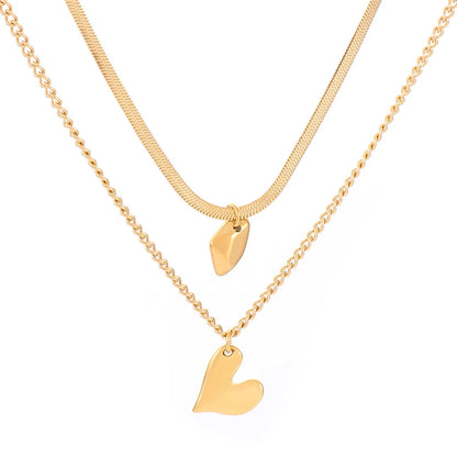 Wholesale Jewelry Vintage Style Heart Shape Solid Color Titanium Steel 18K Gold Plated Plating Double Layer Necklaces