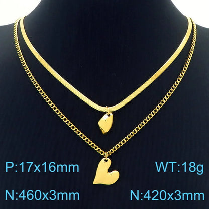 Wholesale Jewelry Vintage Style Heart Shape Solid Color Titanium Steel 18K Gold Plated Plating Double Layer Necklaces