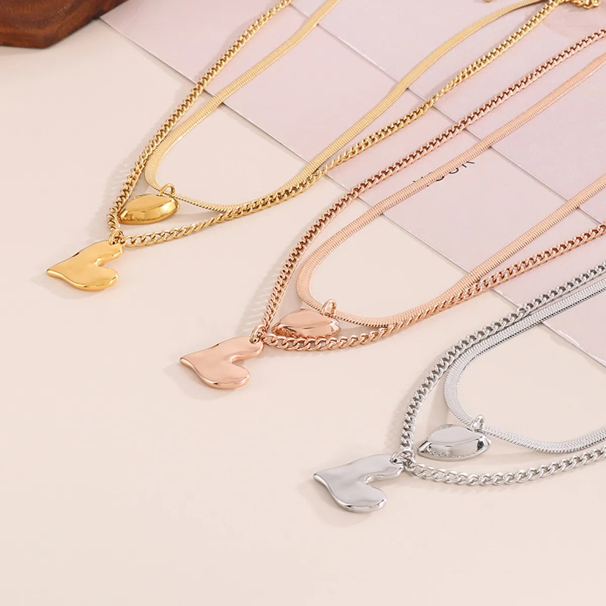 Wholesale Jewelry Vintage Style Heart Shape Solid Color Titanium Steel 18K Gold Plated Plating Double Layer Necklaces