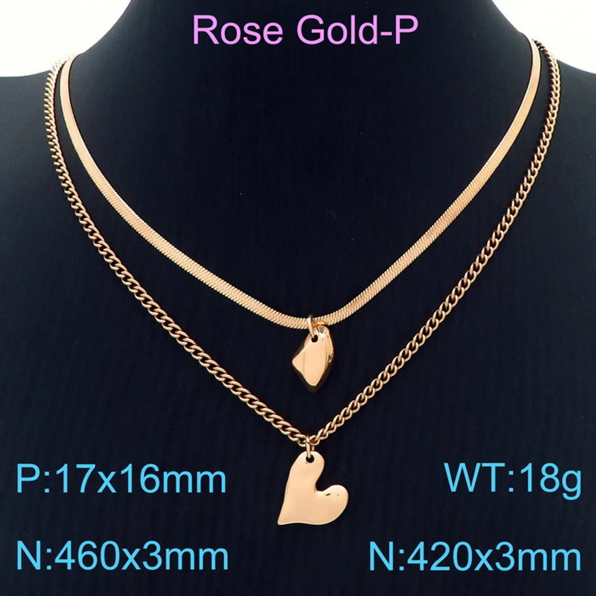 Wholesale Jewelry Vintage Style Heart Shape Solid Color Titanium Steel 18K Gold Plated Plating Double Layer Necklaces