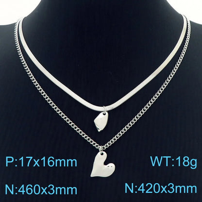 Wholesale Jewelry Vintage Style Heart Shape Solid Color Titanium Steel 18K Gold Plated Plating Double Layer Necklaces