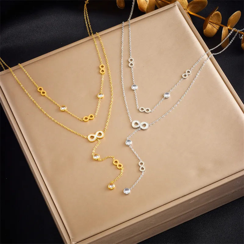 304 Stainless Steel 18K Gold Plated Vintage Style Plating Infinity No Inlaid Double Layer Necklaces