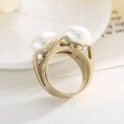 Wholesale Vintage Style Irregular Round Titanium Steel 18k Gold Plated Pearl Rings