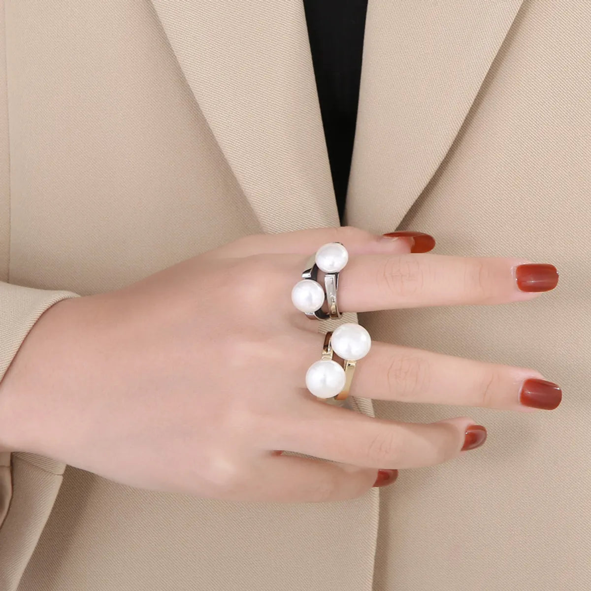 Wholesale Vintage Style Irregular Round Titanium Steel 18k Gold Plated Pearl Rings