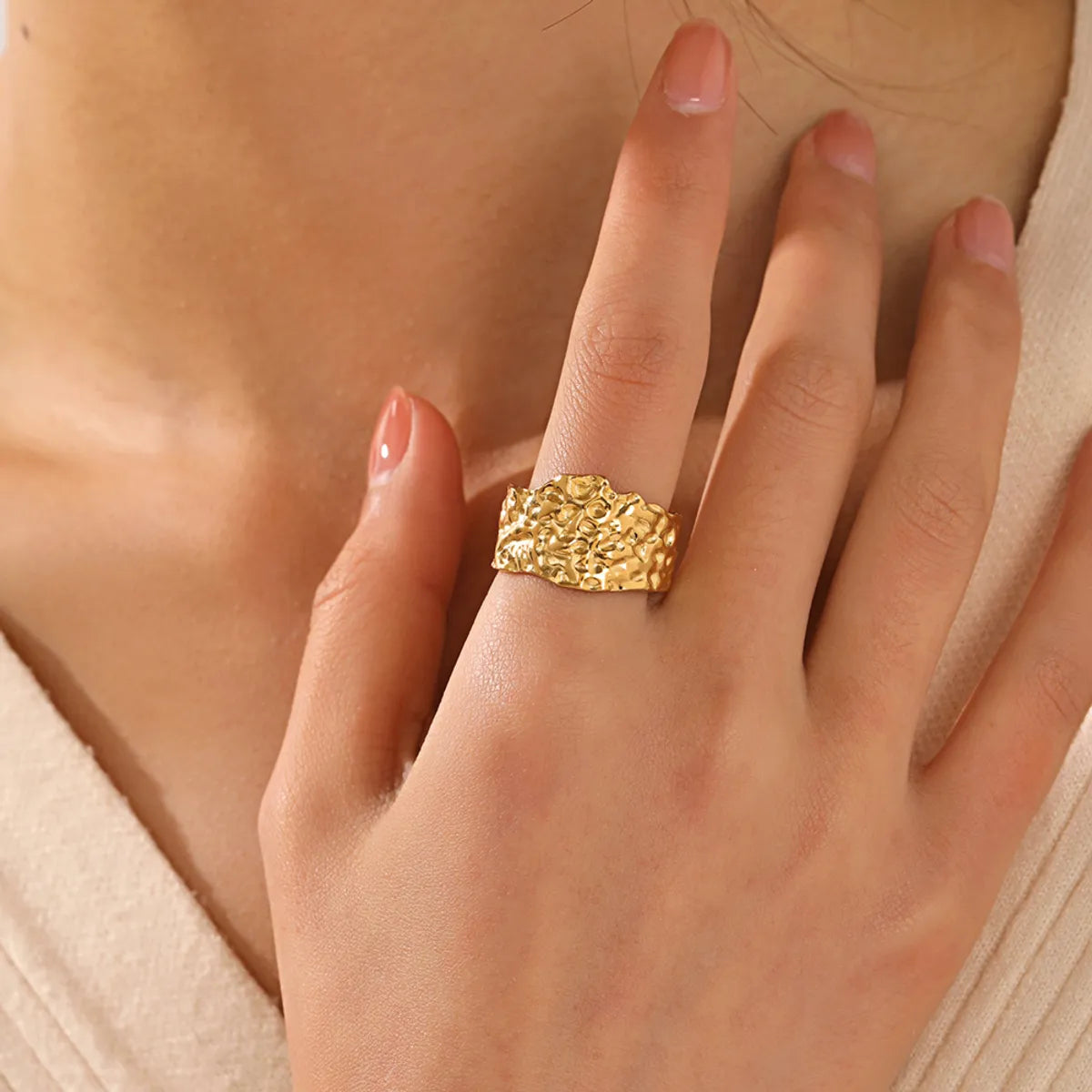 Vintage Style Irregular Solid Color Stainless Steel Plating 18k Gold Plated Open Rings