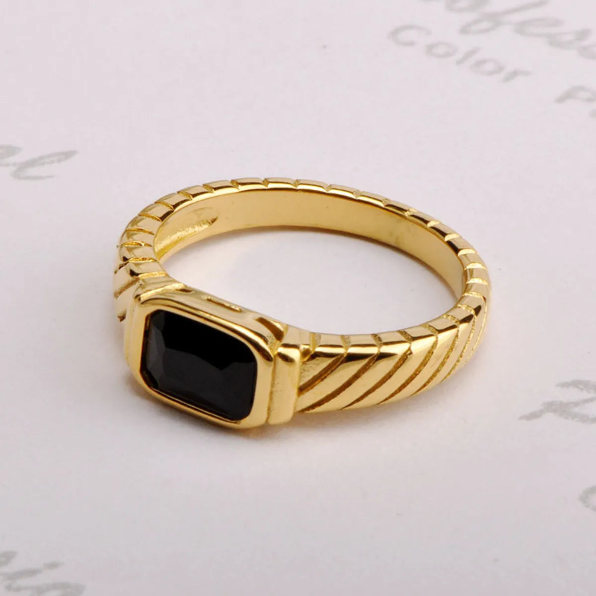 Wholesale Vintage Style Rectangle Titanium Steel Rhinestones Rings