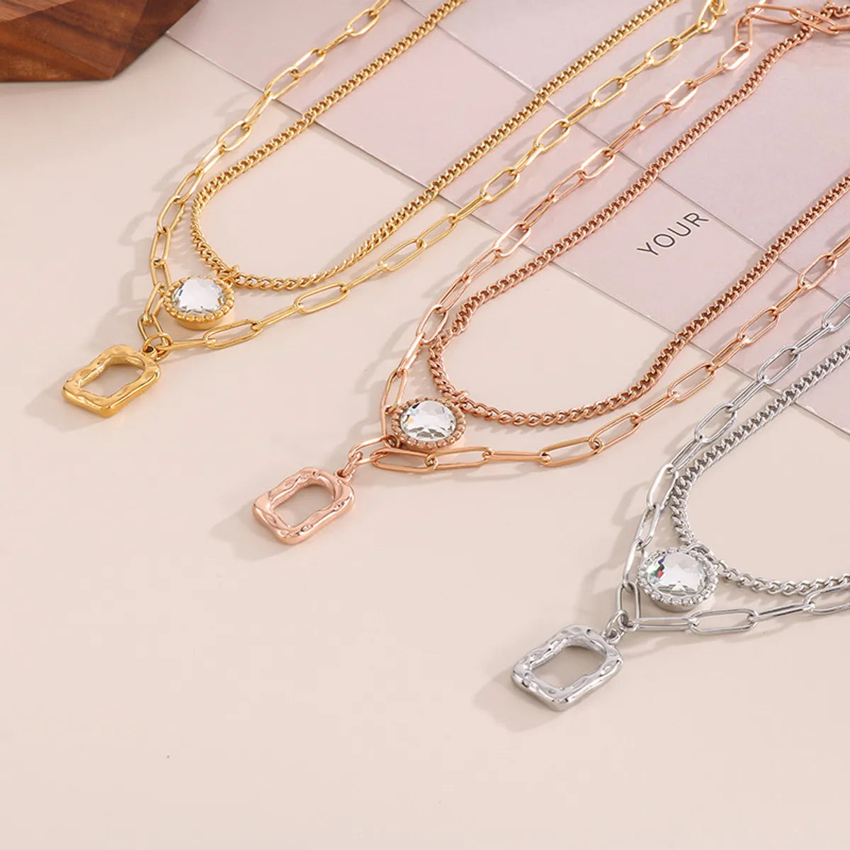 Wholesale Vintage Style Round Square Titanium Steel Irregular Plating Pendant Necklace