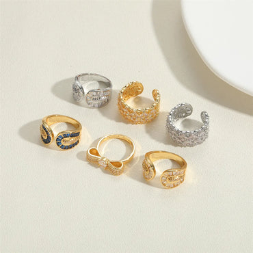 Wholesale Vintage Style Simple Style Commute Geometric Copper Inlay 14K Gold Plated Zircon Open Rings