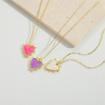 Wholesale Vintage Style Simple Style Commute Heart Shape Copper Enamel 14K Gold Plated Pendant Necklace