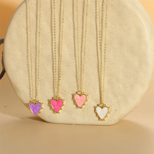 Wholesale Vintage Style Simple Style Commute Heart Shape Copper Enamel 14K Gold Plated Pendant Necklace