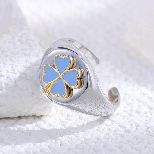 Wholesale Vintage Style Simple Style Four Leaf Clover Copper Plating White Gold Plated Open Rings