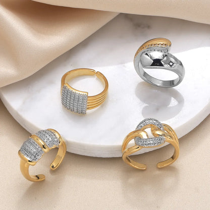 Wholesale Vintage Style Simple Style Geometric Copper Plating Inlay 18K Gold Plated Zircon Rings