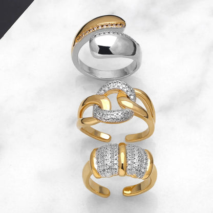 Wholesale Vintage Style Simple Style Geometric Copper Plating Inlay 18K Gold Plated Zircon Rings