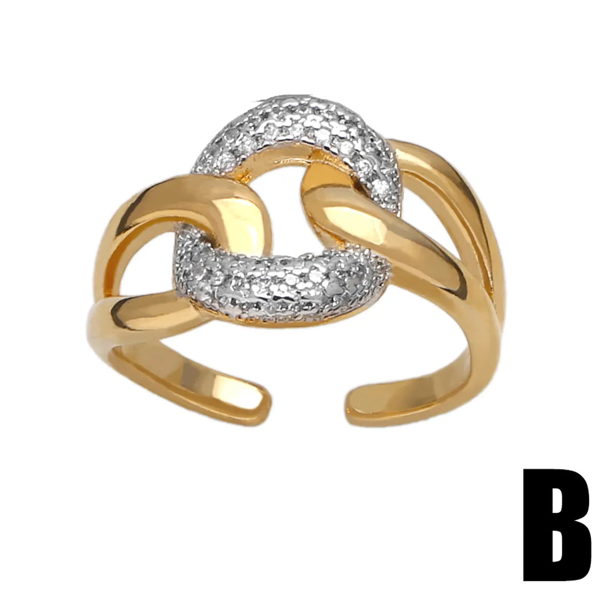 Wholesale Vintage Style Simple Style Geometric Copper Plating Inlay 18K Gold Plated Zircon Rings