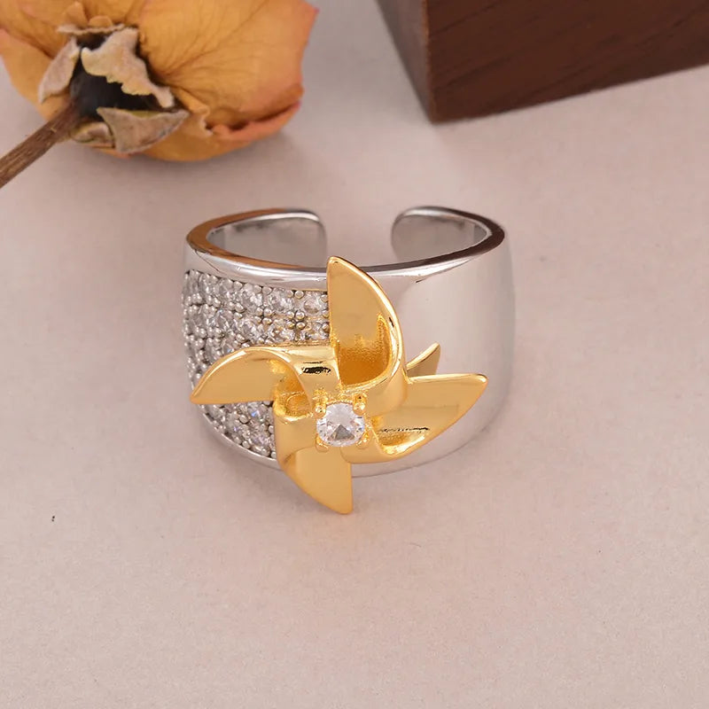 Wholesale Vintage Style Simple Style Letter Copper Hollow Out Inlay 18K Gold Plated Zircon Open Rings