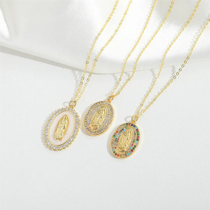 Wholesale Vintage Style Simple Style Round Copper Plating Inlay 14K Gold Plated Zircon Pendant Necklace