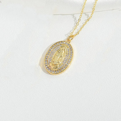 Wholesale Vintage Style Simple Style Round Copper Plating Inlay 14K Gold Plated Zircon Pendant Necklace