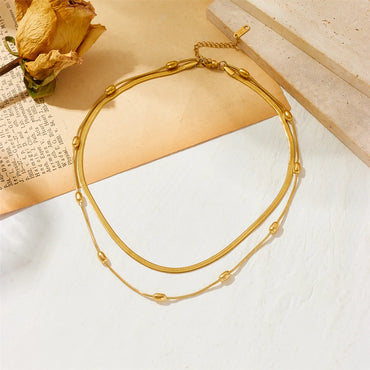 Vintage Style Solid Color Titanium Steel Plating 18k Gold Plated Necklace