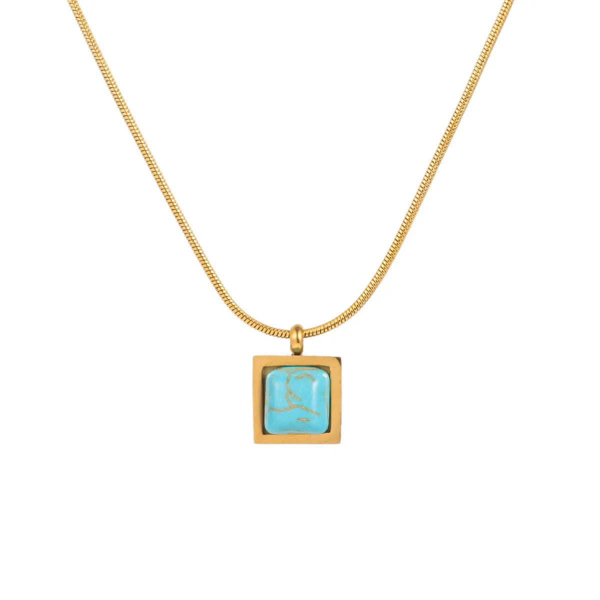 304 Stainless Steel 18K Gold Plated Vintage Style Plating Inlay Square Resin Pendant Necklace