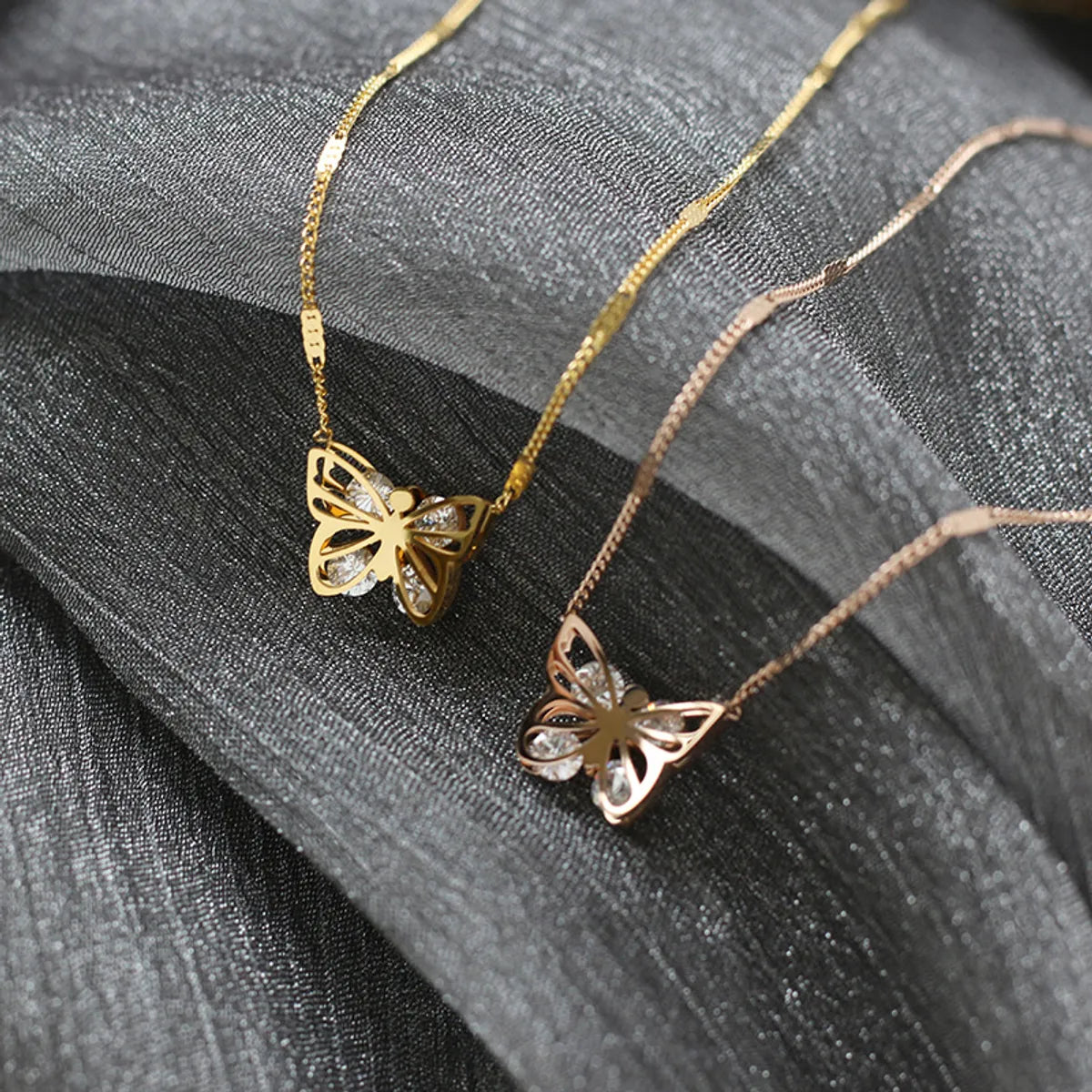 Wholesale Zircon Hollow Butterfly Titanium Steel Necklace Gooddiy