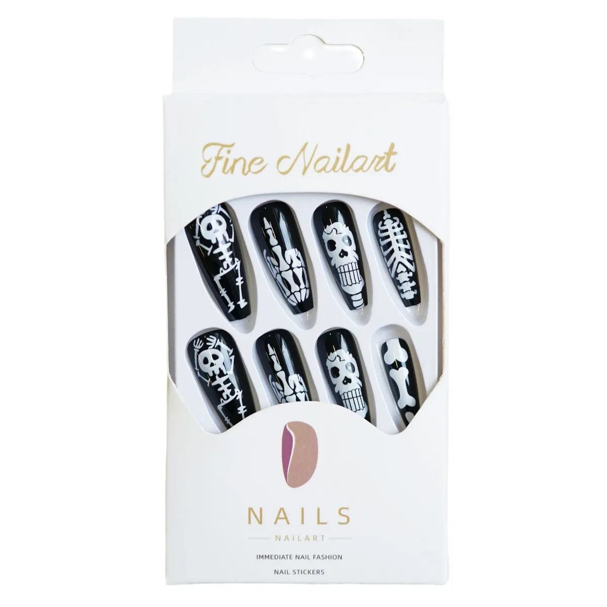 WM-980000 Saint Skull Long T Fake Nail Tip Halloween Festival Black And White Bone Wear Nail Piece Wholesale