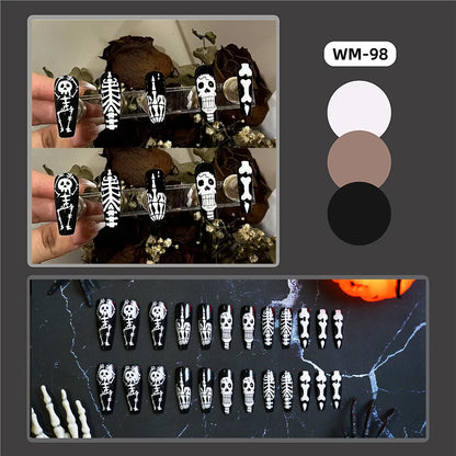 WM-980000 Saint Skull Long T Fake Nail Tip Halloween Festival Black And White Bone Wear Nail Piece Wholesale