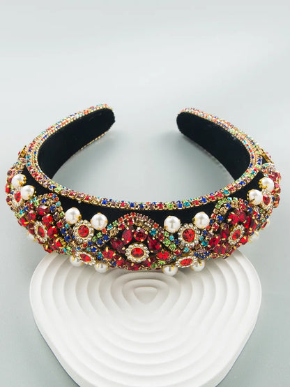 Women New Inlay Rhinestone Pearl Flannel Vintage Sponge Headband