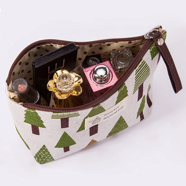 Women'S All Seasons Canvas Tree Plaid Basic Square Zipper Cosmetic Bag