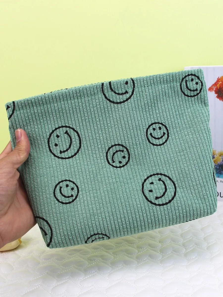 Women'S All Seasons Corduroy Smile Face Basic Square Zipper Cosmetic Bag