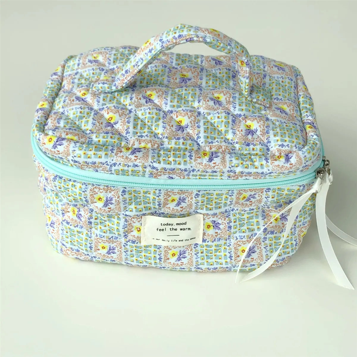 Women'S All Seasons Cotton Flower Elegant Basic Square Zipper Cosmetic Bag