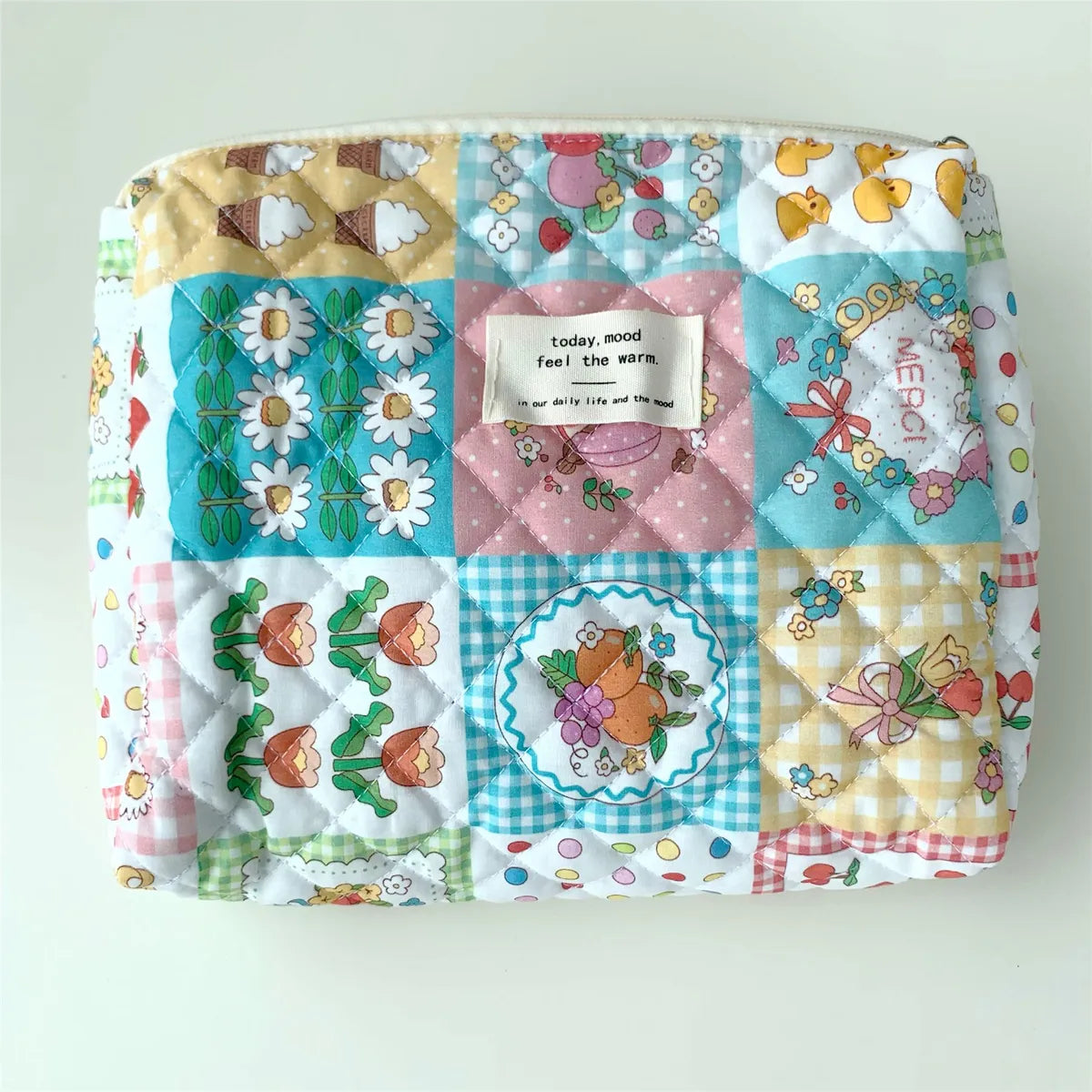 Women'S All Seasons Cotton Flower Elegant Square Zipper Cosmetic Bag