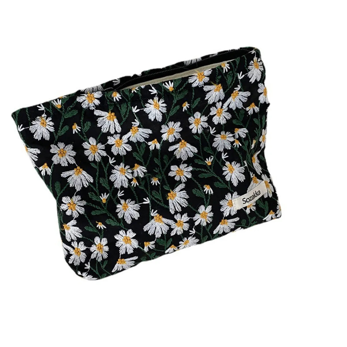 Women'S All Seasons Cotton Flower Elegant Square Zipper Cosmetic Bag Square Bag