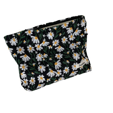 Women'S All Seasons Cotton Flower Elegant Square Zipper Cosmetic Bag Square Bag