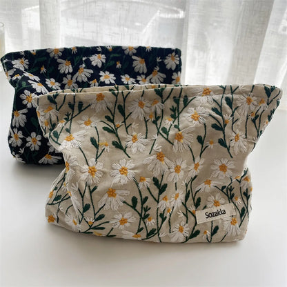 Women'S All Seasons Cotton Flower Elegant Square Zipper Cosmetic Bag Square Bag