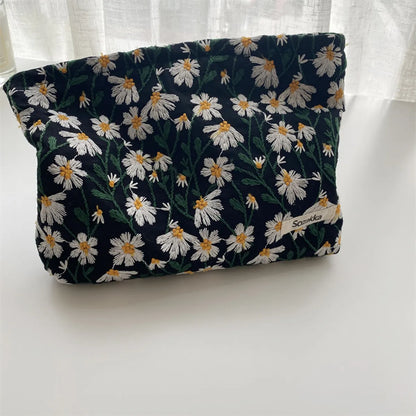 Women'S All Seasons Cotton Flower Elegant Square Zipper Cosmetic Bag Square Bag