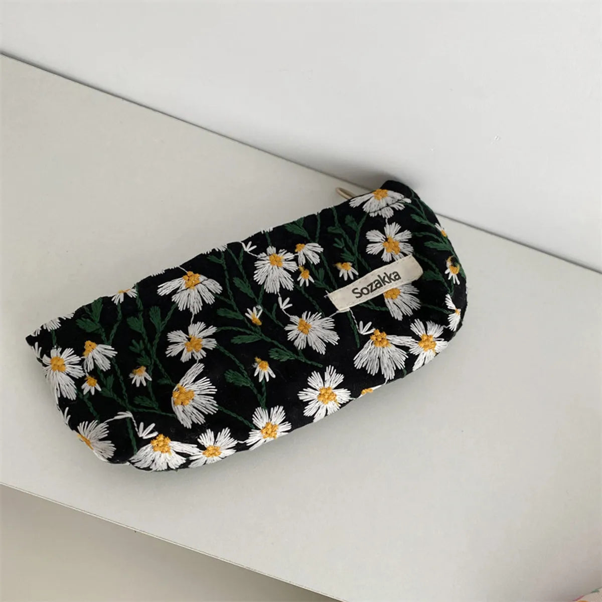 Women'S All Seasons Cotton Flower Elegant Square Zipper Cosmetic Bag Square Bag