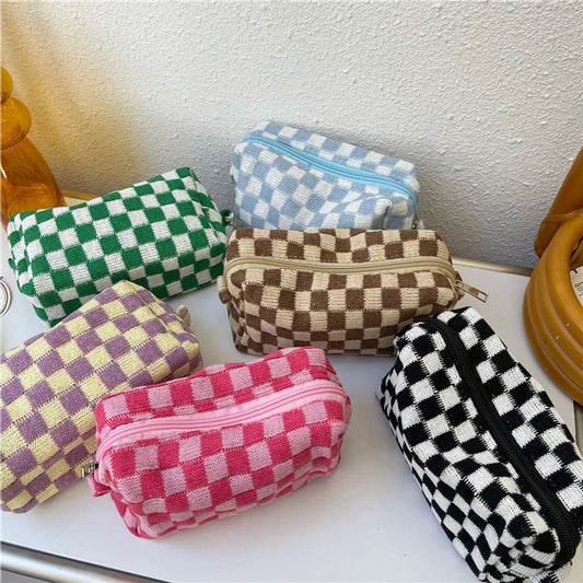 Women'S All Seasons Knit Lattice Fashion Square Zipper Cosmetic Bag