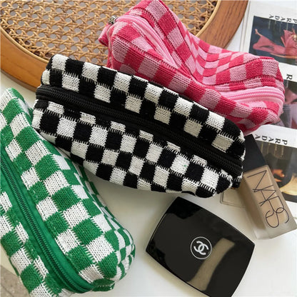 Women'S All Seasons Knit Lattice Fashion Square Zipper Cosmetic Bag