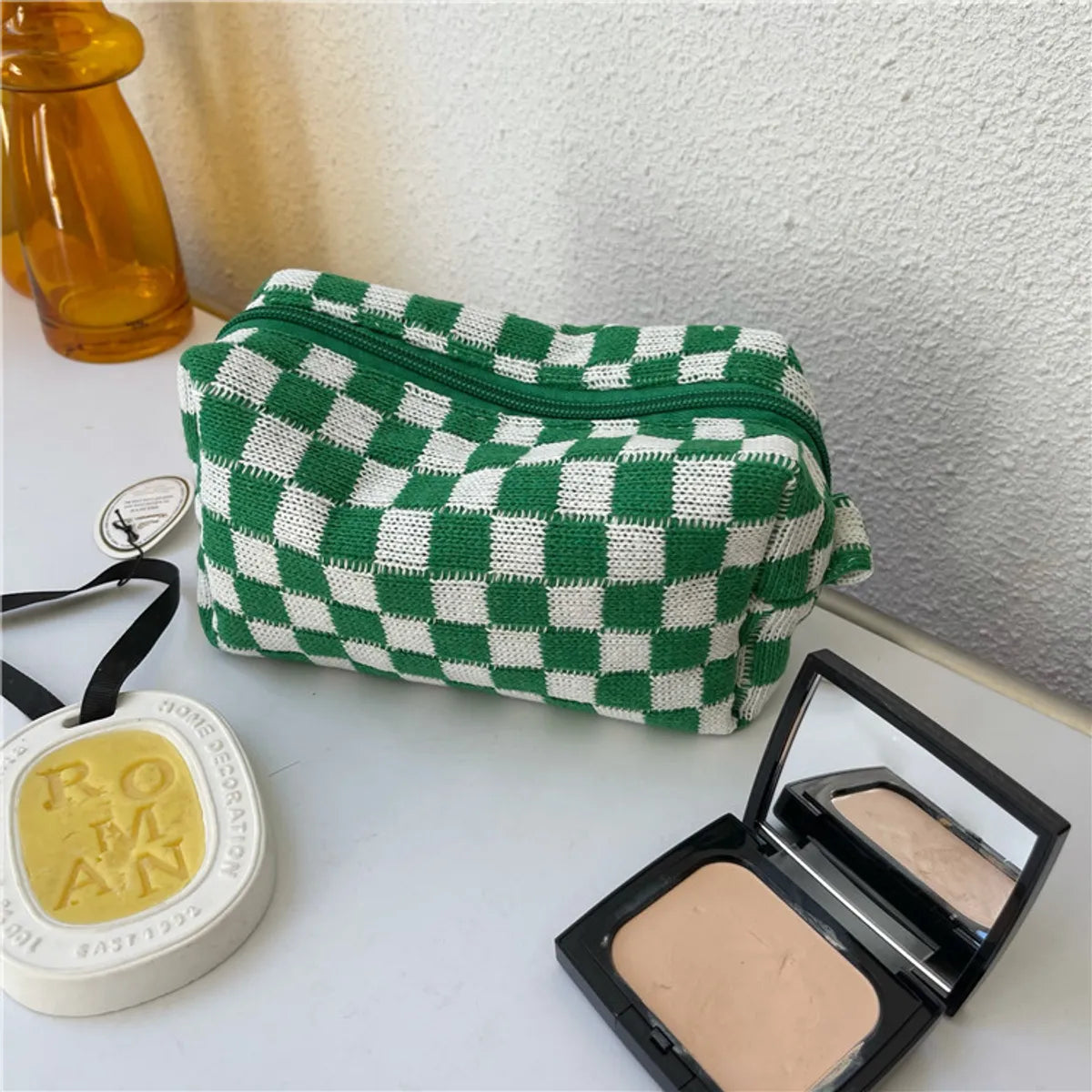 Women'S All Seasons Knit Lattice Fashion Square Zipper Cosmetic Bag