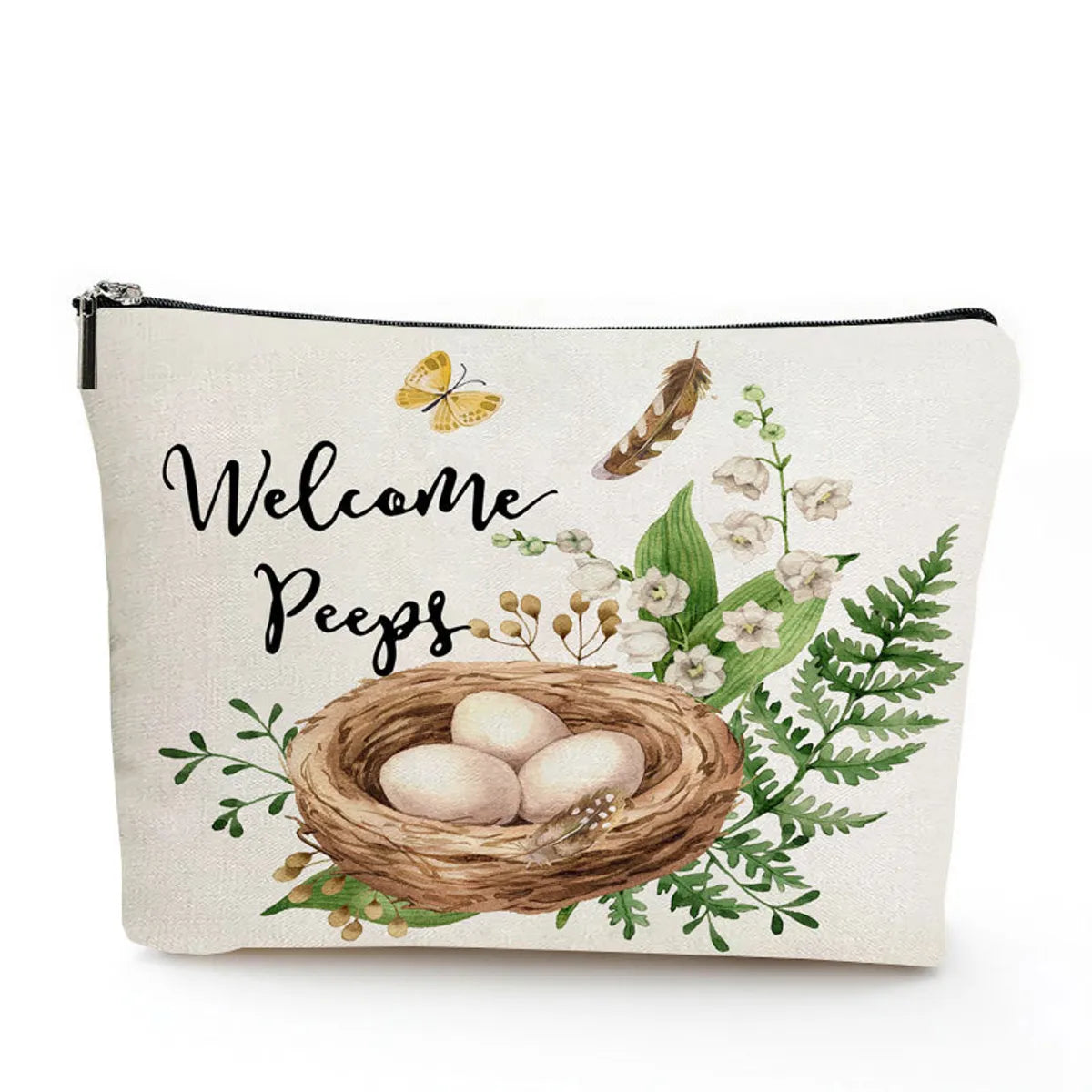 Women'S All Seasons Linen Cotton And Linen Animal Letter Flower Vacation Square Zipper Cosmetic Bag