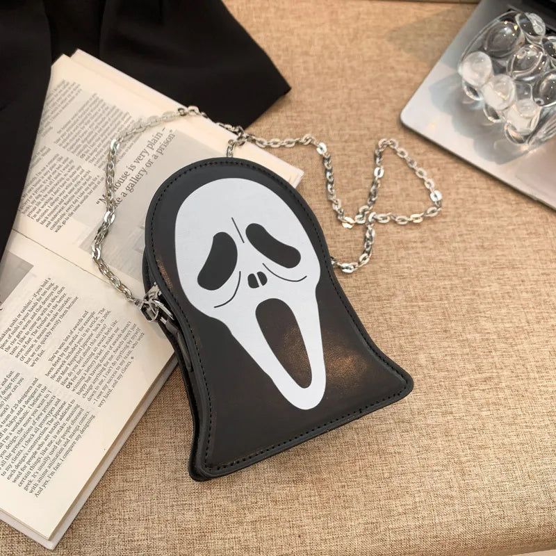 Women'S Pu Leather Ghost Punk Streetwear Sewing Thread Square Zipper Crossbody Bag