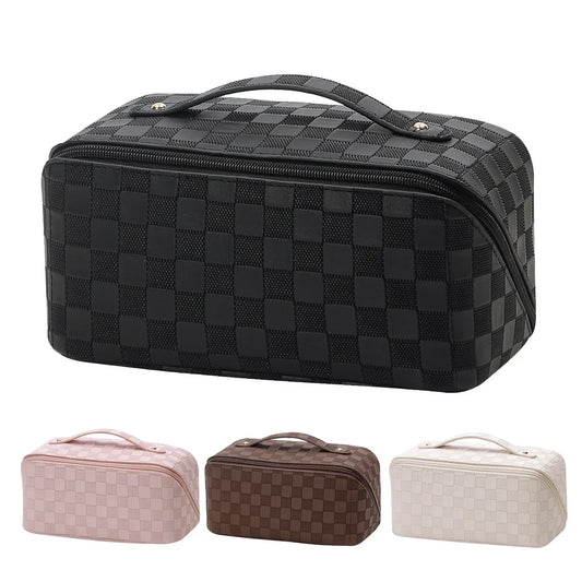 Women'S All Seasons Pu Leather Lingge Vacation Zipper Cosmetic Bag