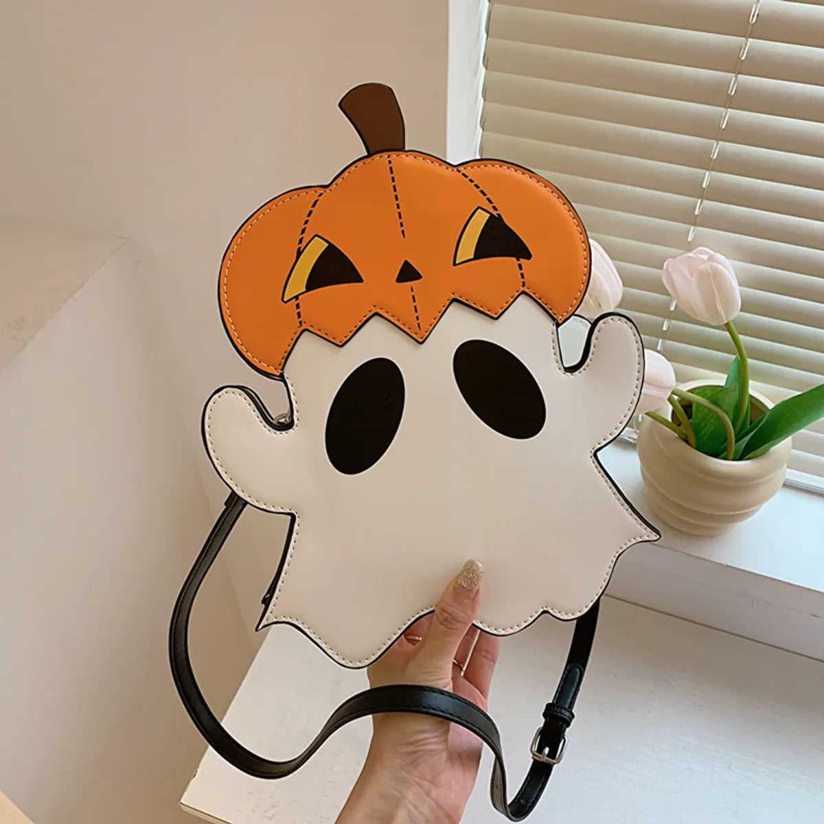 Women'S Pu Leather Pumpkin Ghost Cute Irregular Zipper Crossbody Bag