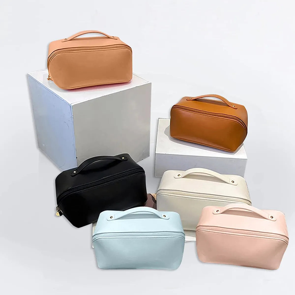 Women'S All Seasons Pu Leather Solid Color Basic Square Zipper Cosmetic Bag