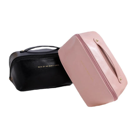 Women'S All Seasons Pu Leather Solid Color Basic Square Zipper Cosmetic Bag Wash Bag